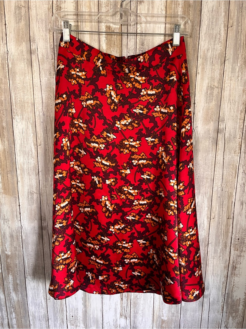 NWT Ann Taylor Red Floral A-Line Midi Skirt Fall Autumn Size 0 - Picture 2 of 6